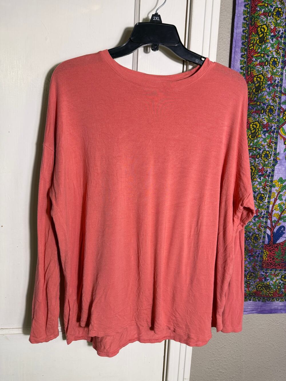 GAP Womens Large Coral Long Sleeve Top Oversized Relaxed Slouchy Tee